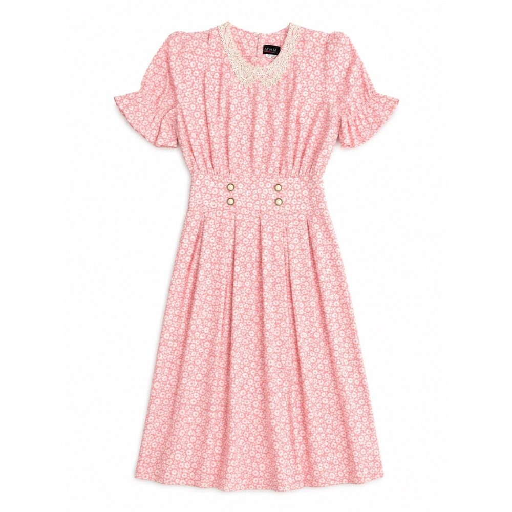 Vintage M.H.M. Melissa Harper Pink Floral Lace Midi Dress Women’s Size 16